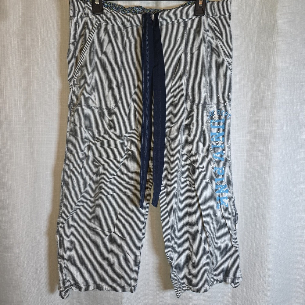 Victoria's Pink Blue and White Striped Drawstring Pajama Pants Capri Y2K  Sz M